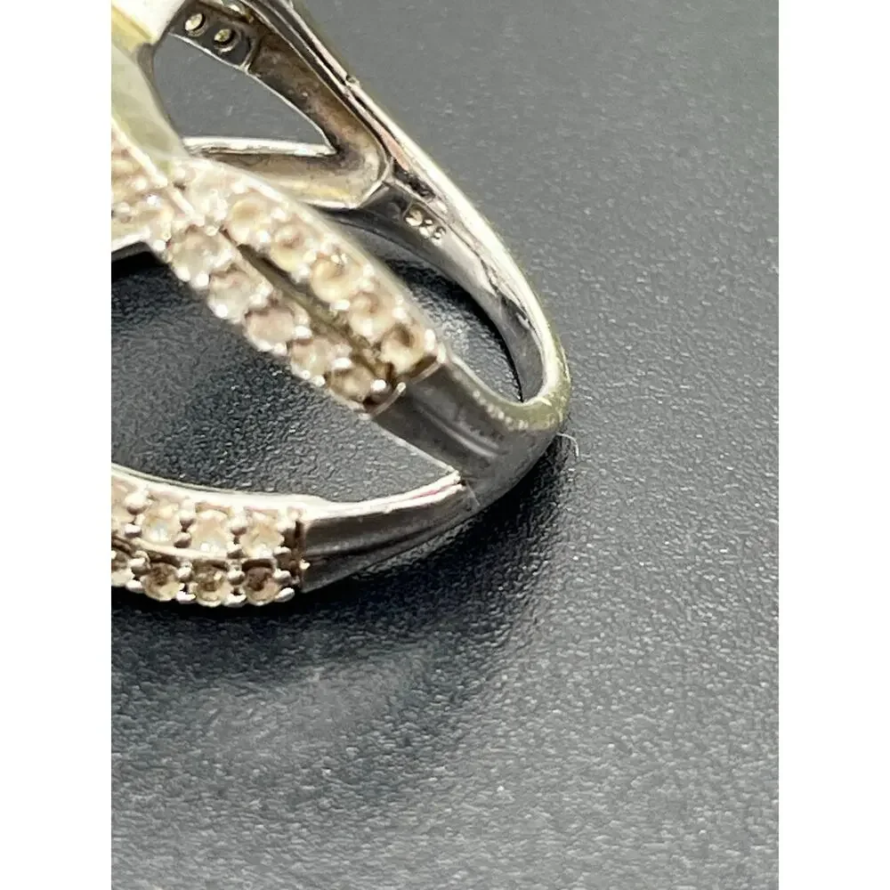 JWBR Sterling Silver White Sapphire Crossover Ring Sz‎ 7.25  Pave Setting 6.6g